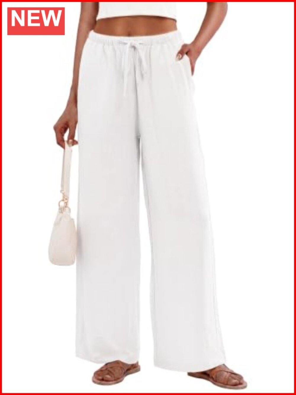 Cotton Linen Wide Leg Palazzo Pants Elastic Drawstring Waist